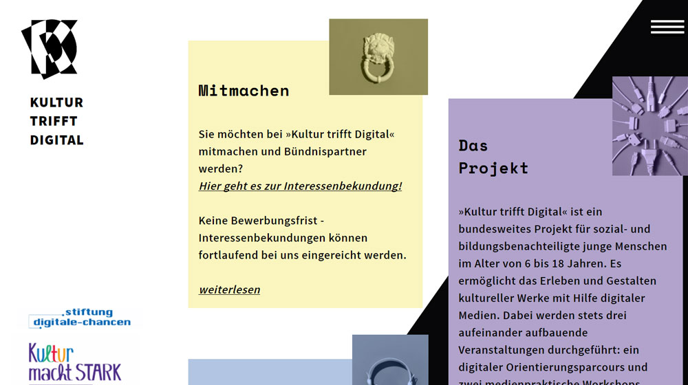 Screenshot der Website des Projekts Kultur trifft Digital