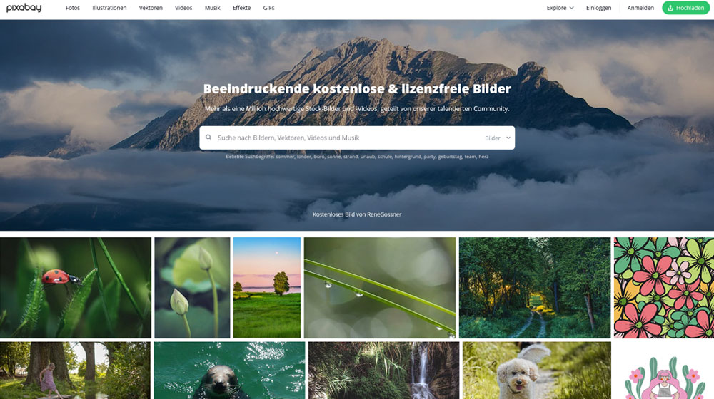 Screenshot der Website Pixabay: Datenbank für freie Bilder und Fotos