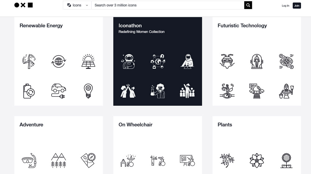 Screenshot der Website The Noun Project: Datenbank für freie Icons